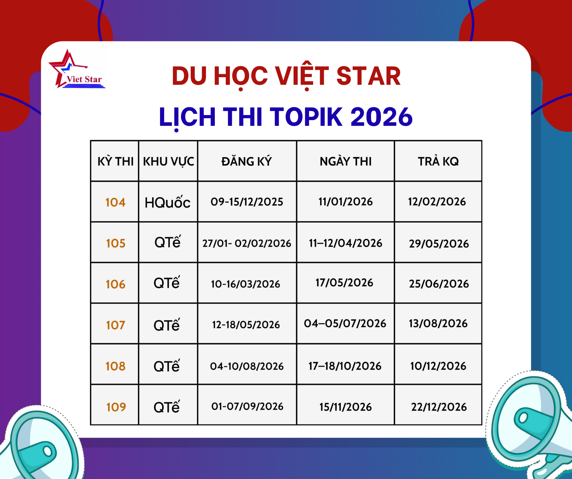 🎓 LỊCH THI TOPIK 2026 MỚI NHẤT – CẬP NHẬT CHÍNH THỨC TỪ DU HỌC VIỆT STAR